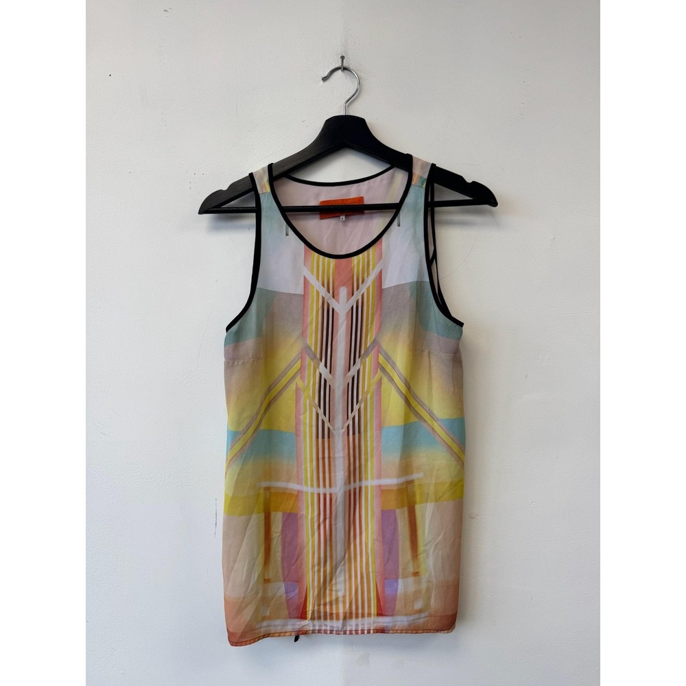 Clover Canyon Tank Top Womens Small Multicolor Geometric Sheer Open Back Tunic